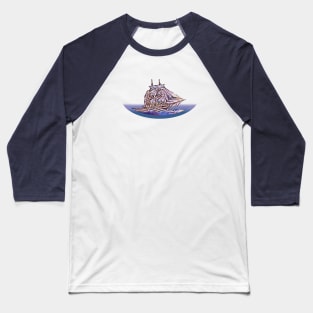 Sailing Ship Purple Baseball T-Shirt